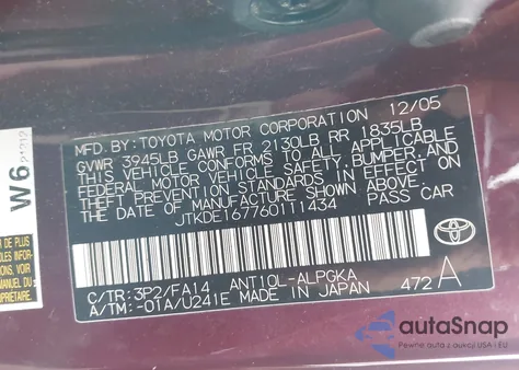 2006 Scion Tc from USA, damaged, VIN JTKDE167760111434